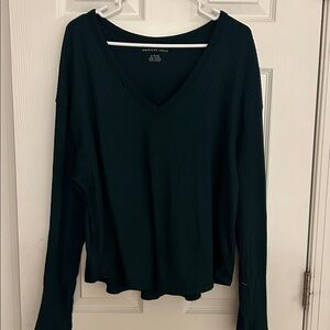 American Eagle Outfitters Ribbed dark green V-Neck Top